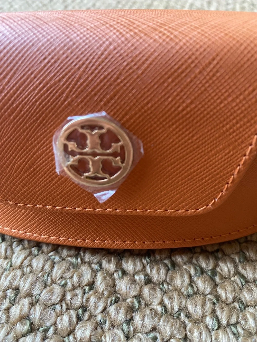 Tory Burch Orange Saffiano Leather Sunglasses Clam Shell Case